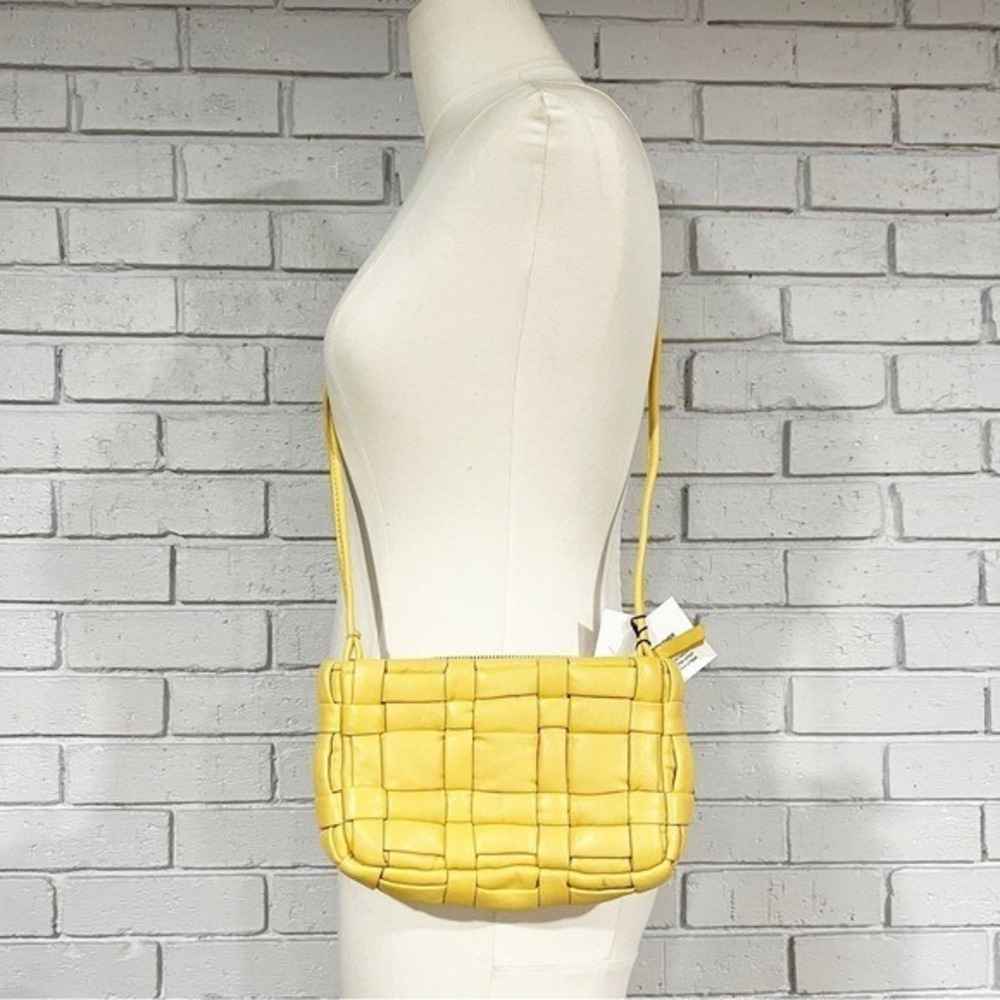 Zara Yellow Padded Woven Crossbody Cassette Style Vegan Leather Statement
